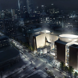 NMC Night Aerial Wide Angle. Image by Allied Works Architecture